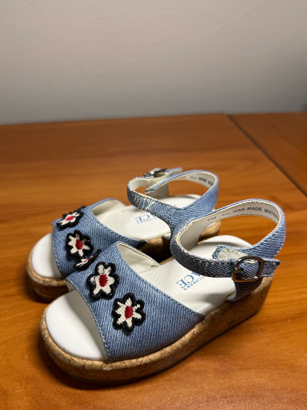 The Chidrens Place Girls Toddler Sandal‎ Denim Strappy Ankle Floral Platform 5M